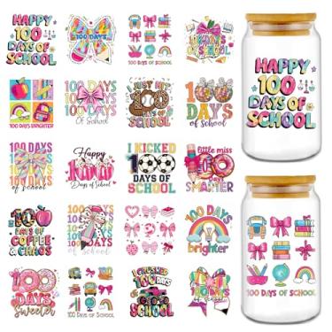Imagem de Rngmsi Envoltório de copo UV DTF - 20 peças 100º dia de escola arco UV DTF adesivos para caneta de volta às aulas 473 ml carro esportes à prova d'água UVDTF decalques de transferência para copos copos