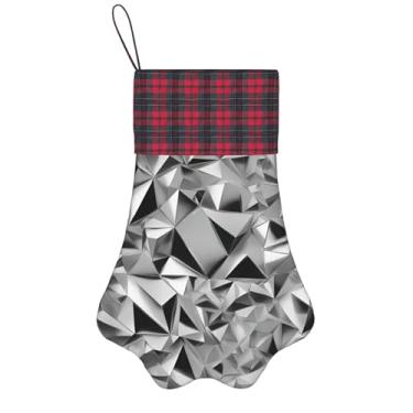 Imagem de Estampa geométrica prateada meias de Natal animais de estimação decoração de natal cães gatos árvore decoração doce presente conveniente