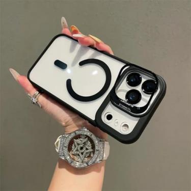 Imagem de SFDSUH Suporte magnético transparente para lente do iPhone 16 Pro Max, à prova de choque, com carregamento sem fio (para iPhone 16 Pro Max/preto)