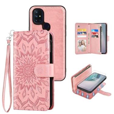 Imagem de Capa de celular para OnePlus Nord N10 5G Carteira com zíper magnética destacável com protetor de tela transversal alça flip porta-cartões One Plus N 10 G5 1 Plus 10N 1plus One+ 1+ N105G ouro rosa