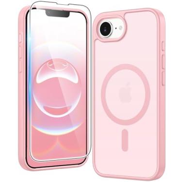 Imagem de FNTCASE Capa para iPhone 16e: Capa fina magnética fosca translúcida fosca de grau militar à prova de choque | Capas protetoras duráveis à prova de quedas finas (C-rosa)
