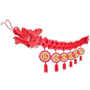 Imagem de hhdatc Decorações de dragão de ano novo chinês 3D, lanternas de papel vermelhas e douradas, guirlanda de dragão, suspensões de teto para ano novo lunar, festival de primavera, festival de lanternas