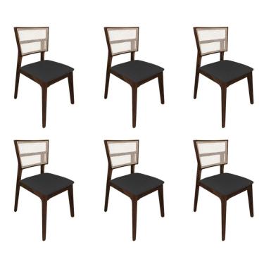 Imagem de Kit 6 Cadeiras De Jantar Tela Premium Madeira Maciça Manuela Preto Facto Mel