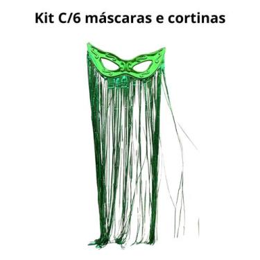 Imagem de Kit C 6 Cortinas 6 Máscaras Grande Verde Plástico Carnaval - sm decora