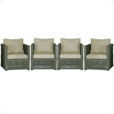 Imagem de 4 Poltronas Madri Alumínio Corda Náutica Estofado 7 Trama Verde