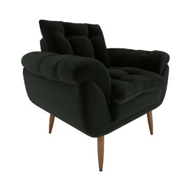 Imagem de Poltrona Decorativa Confortável Pés Em Madeira Maciça Xangai Veludo Preto Matrix Veludo Preto