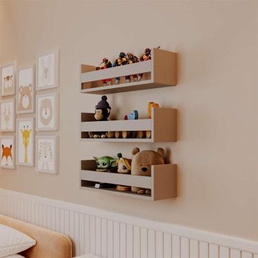 Imagem de Kit 3 Prateleiras Porta Brinquedos Cinza Claro 60 X 12cm Suporte Invisivel