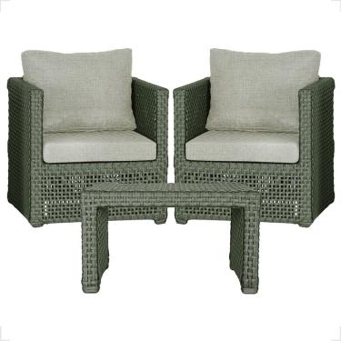 Imagem de Mesa E 2 Poltronas Madri Corda Náutica Estofado 3 Trama Verde