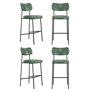 Imagem de Kit 04 Banquetas Altas Para Cozinha Lila Estofada Com Encosto Couríssimo Verde - Desk Design