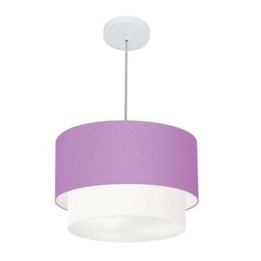 Imagem de Lustres Pendentes Duplo Cilíndrico Vivare Md-4350 Cúpula Em Tecido 45x40cm - Bivolt Lilás 127/220v