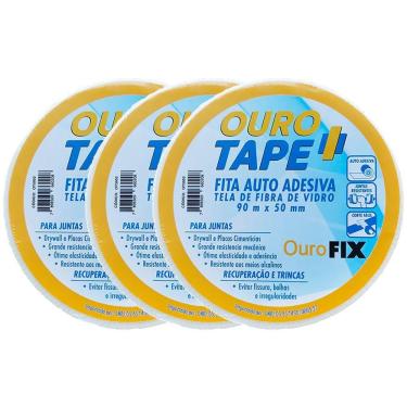 Imagem de Kit 3 Fitas Telada 90m x 50mm Fibra De Vidro Drywall Gesso Junta Trincas Isopor Auto-adesiva Trançada