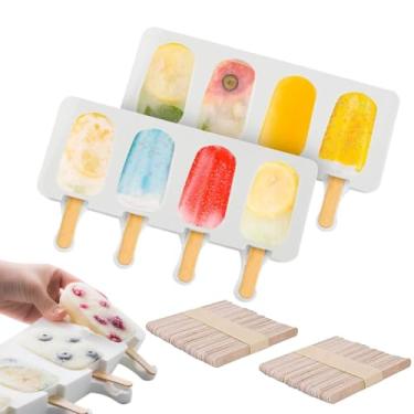 Imagem de Formas de Silicone para Sorvete Pacote com 2 Conjuntos 4 Cavidades Moldes Reutilizáveis BPA- Food Grade Caseiro Mousse Sobremesas Paletas Petiscos Forno e Geladeira Fácil Limpar Usar