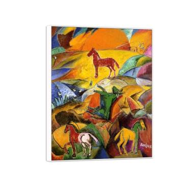 Imagem de David Burliuk Famosas impressões em tela de arte de parede prontas para pendurar. Nascer do sol nas estepes. Pintura com moldura branca para decoração de sala de estar 50 x 65 cm 20 x 26 pol