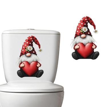 Imagem de Adesivos de banheiro para o dia dos namorados, adesivos autoadesivos de PVC à prova d'água com gnomo vermelho, tampas de parede, decalques de capa de assento de vaso sanitário, suprimentos de