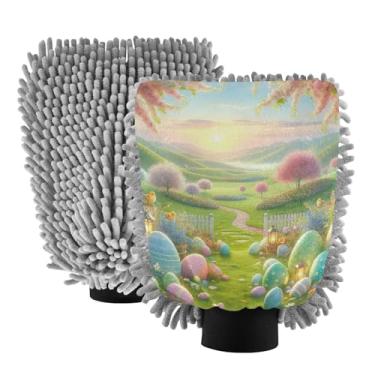 Imagem de ODAWA Luvas absorventes de microfibra para lavar, pacote com 2, ovos de Páscoa, verde primavera, 20,5 cm C x 30 cm L