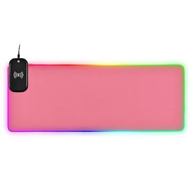 Imagem de Mouse pad grande de LED estendido para jogos RGB Salmon Pink com 14 modos de iluminação, mousepads de teclado de computador com carregamento rápido sem fio Qi de 15 W 90 x 40 cm