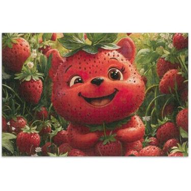 Imagem de Quebra-cabeça fofo de cachorro morango adulto 1000 peças decoração de casa arte personalizada quebra-cabeça rígido divertido bobo, 29,5 x 19,7 polegadas
