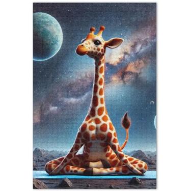 Imagem de Girafa Yoga Animal Quebra-cabeça engraçado 500 peças para adultos divertidos bobos coloridos arte brinquedo pintura, 50 x 37 centímetros