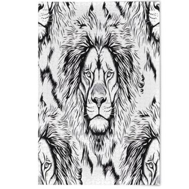Imagem de Quebra-cabeça majestoso leão preto branco arte 1000 peças adulto engraçado jogo tecnologia presentes presentes homens decoração criativa pintura animal, 1000 peças, 75 cm x 50 cm