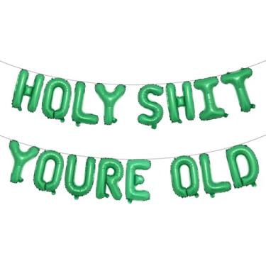 Imagem de Holy Shit You're Old Balloon Banner Decorações de aniversário, balões velhos como , faixa Happy Birthday for Over The Hill, artigos engraçados para decorações de aniversário de velhice (HOLY SHIT