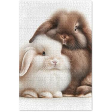 Imagem de Quebra-cabeça fofo coelho coelho 500 peças família adulto elefante branco presentes quebra-cabeças duros decoração de pintura animal, 50 x 37 centímetros