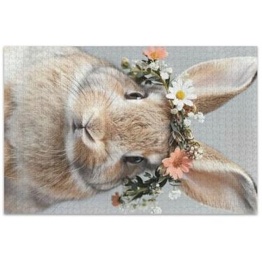 Imagem de Quebra-cabeça coelho flor coelho fofo 500 peças adultos arte brinquedo pintura brinquedo adulto jogo quebra-cabeça presentes
