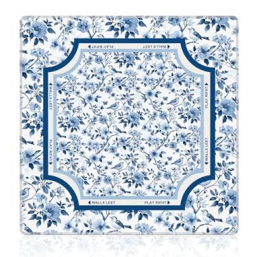 Imagem de NATSUNO Blue Chinoiserie Floral Mahjong Mat (31.5″x31.5″), Blue and White Porcelain Chinese Non-Slip Noise Reduction Mahjong Table Mat for American Mah Jong Poker Board Games Card Games Dominoes