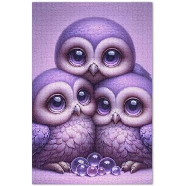 Imagem de Quebra-cabeças florais de corujas de lavanda 500 peças para adultos decoração de pintura de animais quebra-cabeças exclusivos divertidos bobos, 50 x 35 centímetros