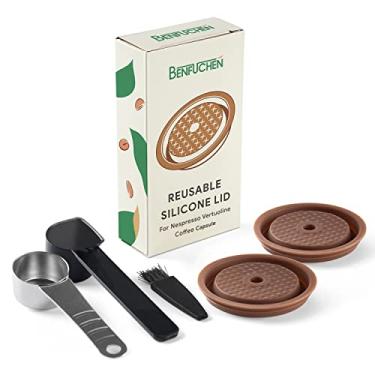 Imagem de Tampa reutilizável de cápsulas de café para cápsulas de café Vertuoline originais BENFUCHEN tampa de silicone de grau alimentício para cápsulas recarregáveis Nespresso Vertuo com uma colher de aço inoxidável, 2 peças