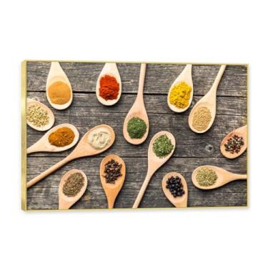 Imagem de NHLDZYH Molduras douradas. Temperos de imagem de cozinha moderna, impressão de arte, imagens para cozinha, decoração de parede de cozinha moderna. C18. 30 x 45 cm