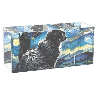 Imagem de TSENQUE Porta-lápis de mesa de acrílico para decoração de casa, gato, noite estrelada, floral, porta-lápis, fofo, personalizado, copo de caneta, artesanato, organizador de escritório para decoração de