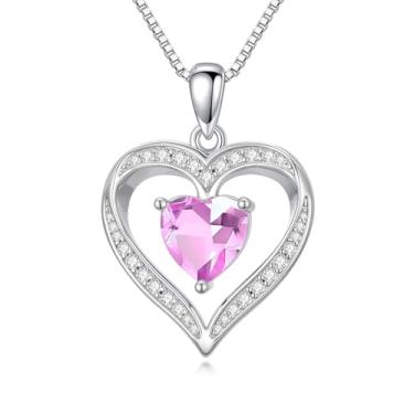 Imagem de WYDDO Colares de coração com pedra do mês de nascimento para mulheres, mãe, esposa, pedra do mês de nascimento e coração, joias, presentes para sua esposa, filha, mãe, One Size, Base, Pedra do mês de