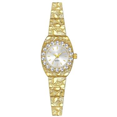 Imagem de BESTKANG Relógio de pulso feminino de luxo, vestido de diamante de cristal com bisel de strass, relógio analógico de quartzo, presente elegante para ela, Ouro 1, Tendência
