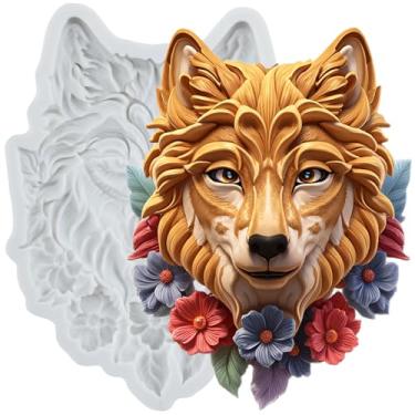 Imagem de MYPRACS Molde de silicone para fondant de cabeça de lobo para decoração de bolo de açúcar, topo de cupcake, pasta de goma de chocolate, argila de polímero