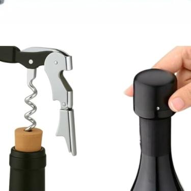 Imagem de Saca-Rolhas e Abridor de Garrafas 16,5cm Forte de Metal, Resistente e Durável, Ideal para Vinho, Refrigerante e Bebidas, Uso Doméstico e Bares (Saca Rolhas + Tampa Vácuo)