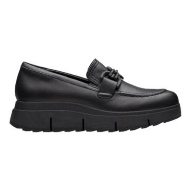 Imagem de Clarks Mocassim feminino Loriini Izzy com salto plataforma, Couro preto, 6 Wide
