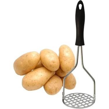 Imagem de Amassador de Batatas legumes Espremedor de Alimentos manual em Aço Inoxidável Design Ergonômico com Cabo Preto Utensílio de Cozinha para Uso Doméstico