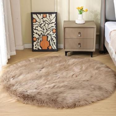 Imagem de ORINOVA Tapete de área lavável para sala de estar bege felpudo de 1,5 m redondo felpudo de pele de carneiro sintética para quarto de adolescente, decoração de casa, tapete circular macio e fofo