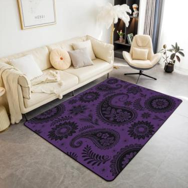 Imagem de Castle Fairy Tapete de área Paisley roxo preto boho indiano vintage floral antiderrapante para crianças adolescentes adultos exóticas retrô flores botânicas tapete não derramamento tapete para sofá de