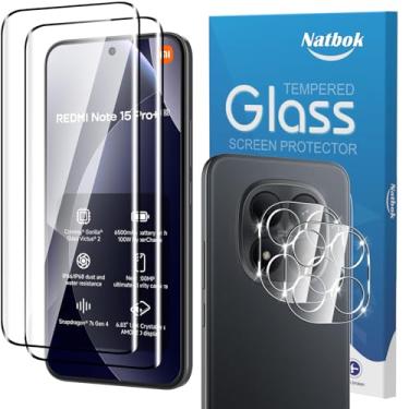 Imagem de Natbok Pacote com 2 + 2 protetores de tela 3D para Xiaomi Redmi Note 15 Pro+ 5G com protetor de lente de câmera, filme de vidro temperado 9H de cobertura total 3D, resistente a arranhões, sem bolhas