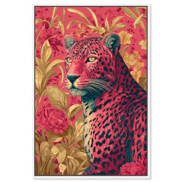 Imagem de Decoração de parede rosa com impressão em tela felina de flor de fogo por Art Remedy, moldura branca, 25 x 38 cm