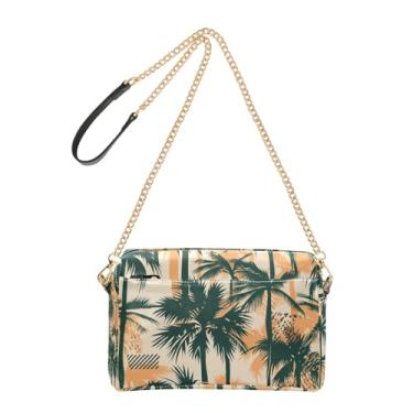 Imagem de Joitme Bolsa transversal feminina palmeiras tropicais bege laranja bolsa para celular bolsa de couro PU bolsa de ombro alça de corrente