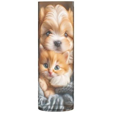 Imagem de Vaso cilíndrico buquê de flores terrier cachorro gatinho gato vaso de flores alto plástico personalizado exclusivo floral decoração estética, 30 cm x 9,9 cm