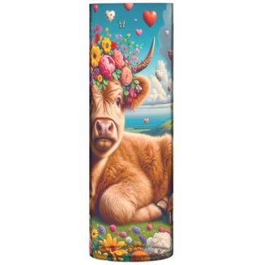 Imagem de Vasos cilíndricos fofos de flor de vaca Highland para decoração de casa, vasos e plantadores de plástico personalizados, decoração de mesa de centro de mesa, 30 x 9,9 cm