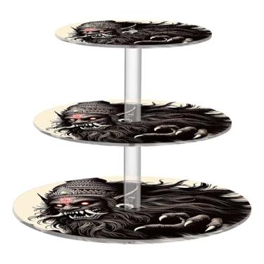 Imagem de Suporte de cupcake para festa de chá com 3 níveis de exibição redonda torre de cupcake personalizada para decoração de festa de chá, suporte de comida, lanche, casamento, sombra, preta, fera mítica
