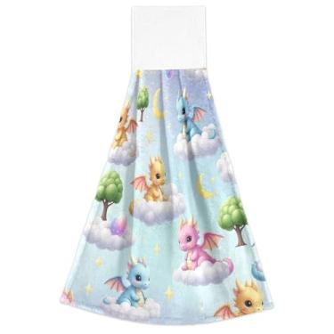 Imagem de Joisal Toalhas de mão de outono com laços para pendurar lindos dragões cores desenho animado forno toalha de dedo conjunto de 2, toalha de mão de cozinha altamente absorvente decorativa, 18,2 x 14