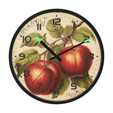 Imagem de SEHANY Relógio de parede vintage com maçã e fruta, silencioso, sem tique-taque, operado por bateria, controle de som, luz noturna, relógios de parede para sala de estar, cozinha, quarto, escritório