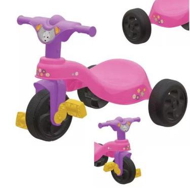 Imagem de Triciclo Motoca Rosa Menina Infantil Com Pedal Motoquinha Pais e Filho