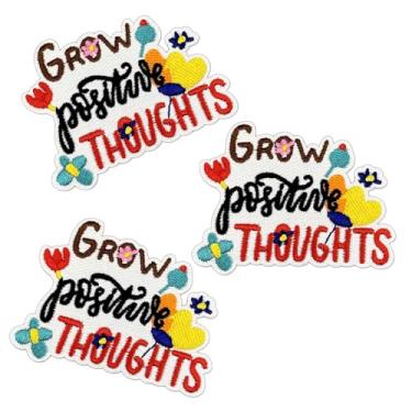 Imagem de Patch Grow Positive Thoughts, 3 peças, flor, feminino, motivação, ferro a ferro, costurar, emblema bordado para roupas, jaquetas, jeans, mochilas