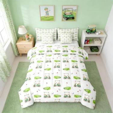 Imagem de Erosebridal Jogo de cama de 7 peças, estampa de golfe, solteiro, com lençóis, buraco de golfe, jogos de bola, entretenimento, cama em uma bolsa, lazer, bola, verde, para crianças, meninos e meninas